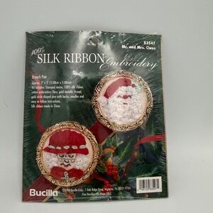 Bucilla Mr and Mrs Claus Silk Ribbon Embroidery Brooch Kit 83547 Vintage 1996